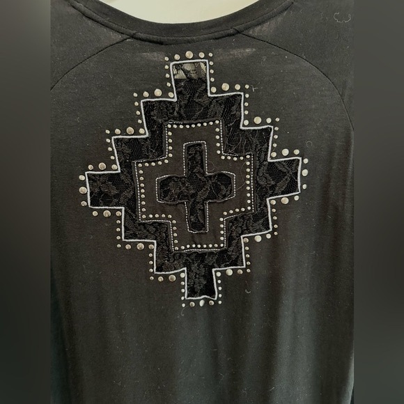 Ariat Black Long Sleeve Top XL Lace Detail Studded Accents Casual - Picture 5 of 7